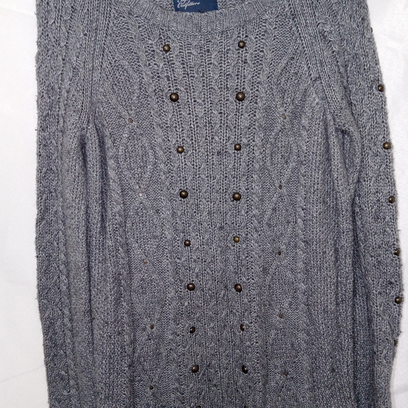 Y2K Fitted American Eagle Gray Wool Cable Knit  Sweater Dress Size M - Picture 3 of 12
